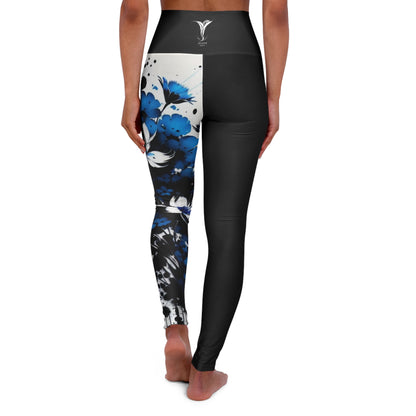 Throat Chakra Flower Black High Waisted Yoga Leggings (AOP)