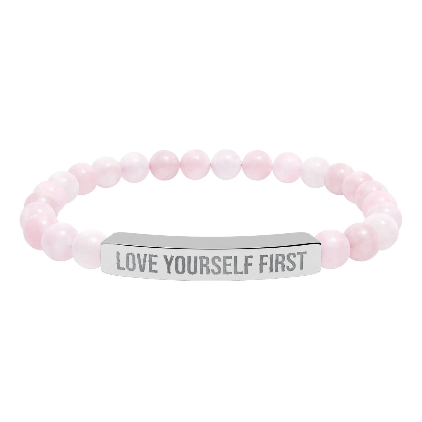 Love Yourself First Natural Stone Stretch Bar Bracelet (Engraving) Printify