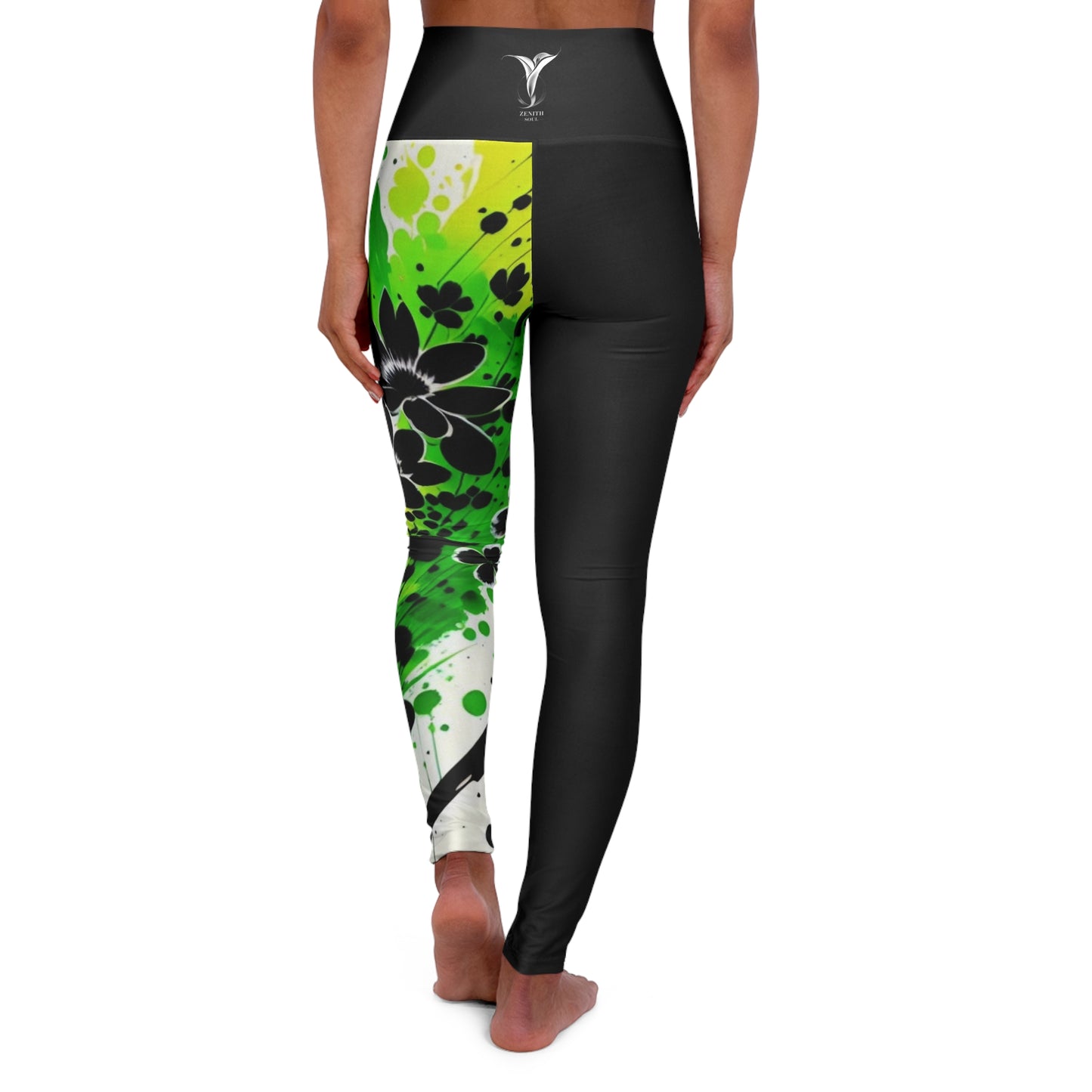 Heart Chakra Flower Black High Waisted Yoga Leggings (AOP)