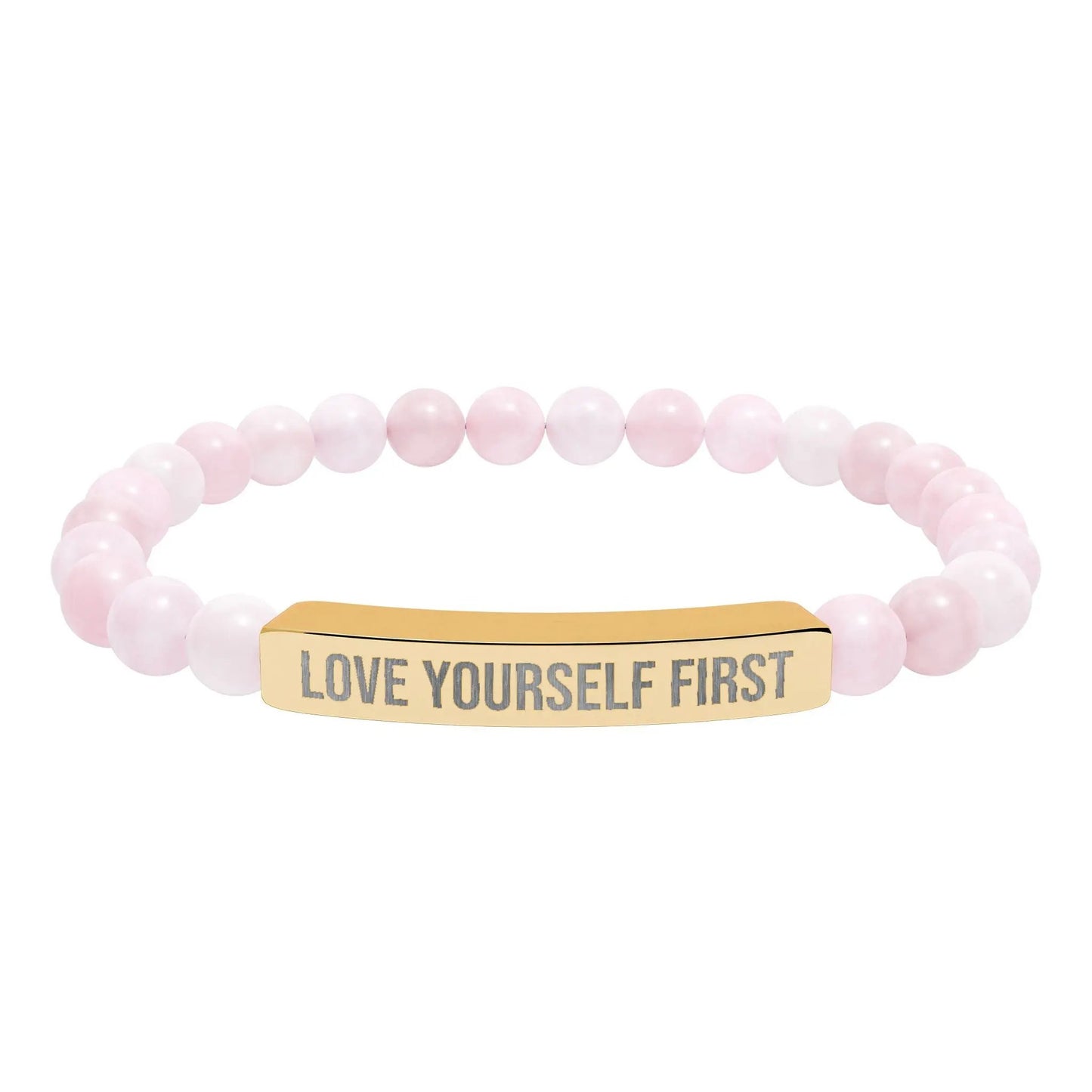 Love Yourself First Natural Stone Stretch Bar Bracelet (Engraving) Printify