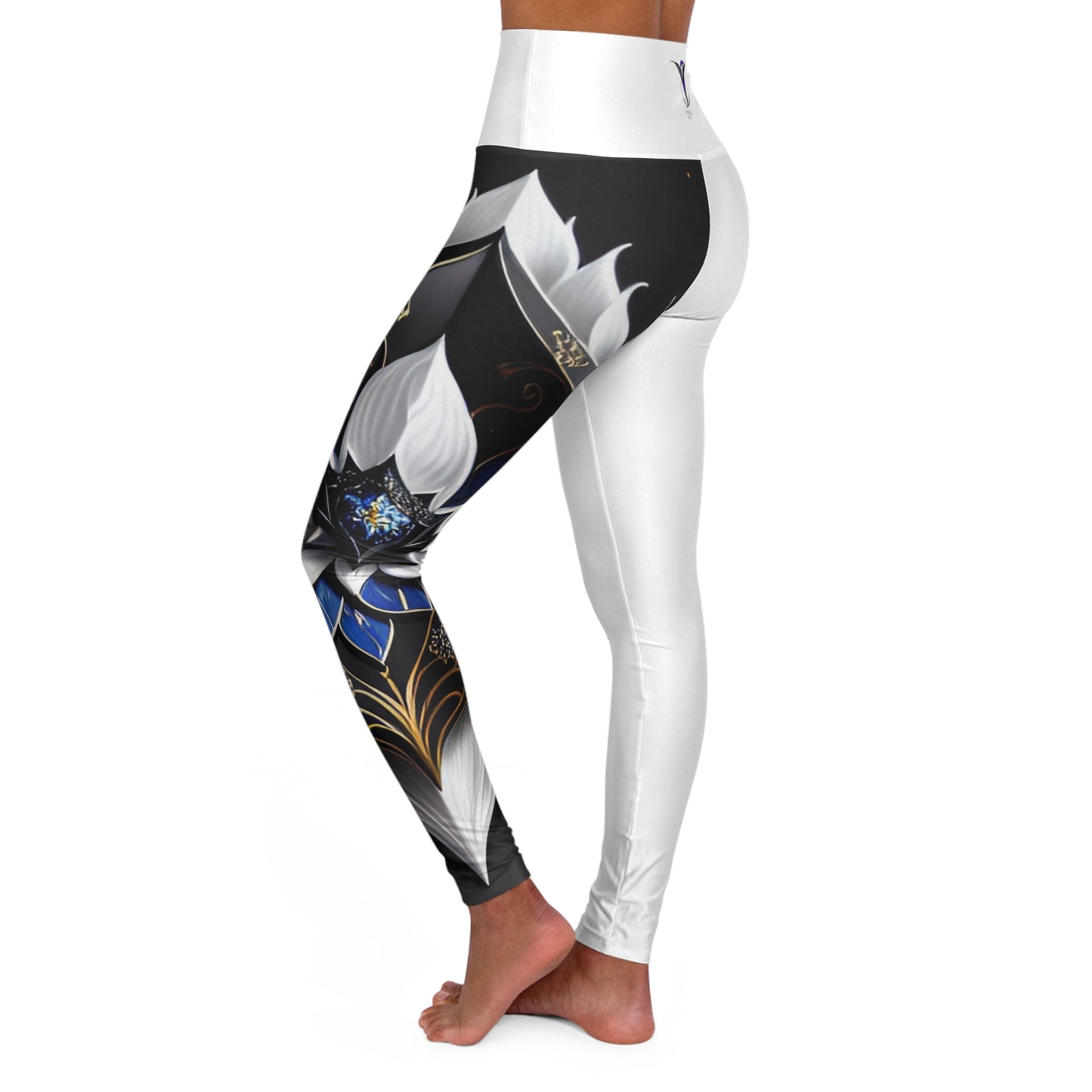 Divine Bloom (White) High Waisted Yoga Leggings (AOP)