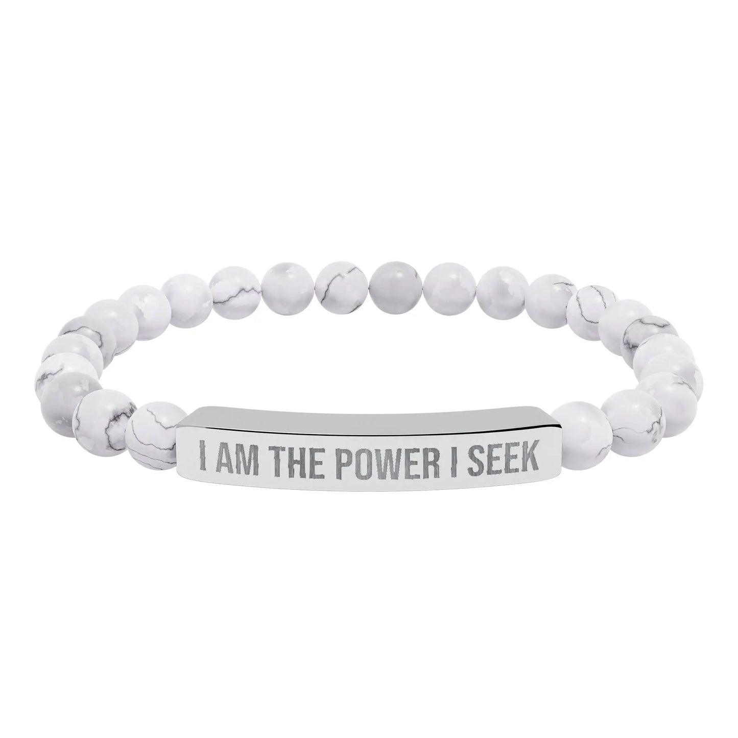 I am the Power I Seek Natural Stone Stretch Bar Bracelet (Engraving) 