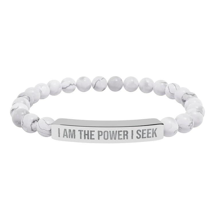 I am the Power I Seek Natural Stone Stretch Bar Bracelet (Engraving) 