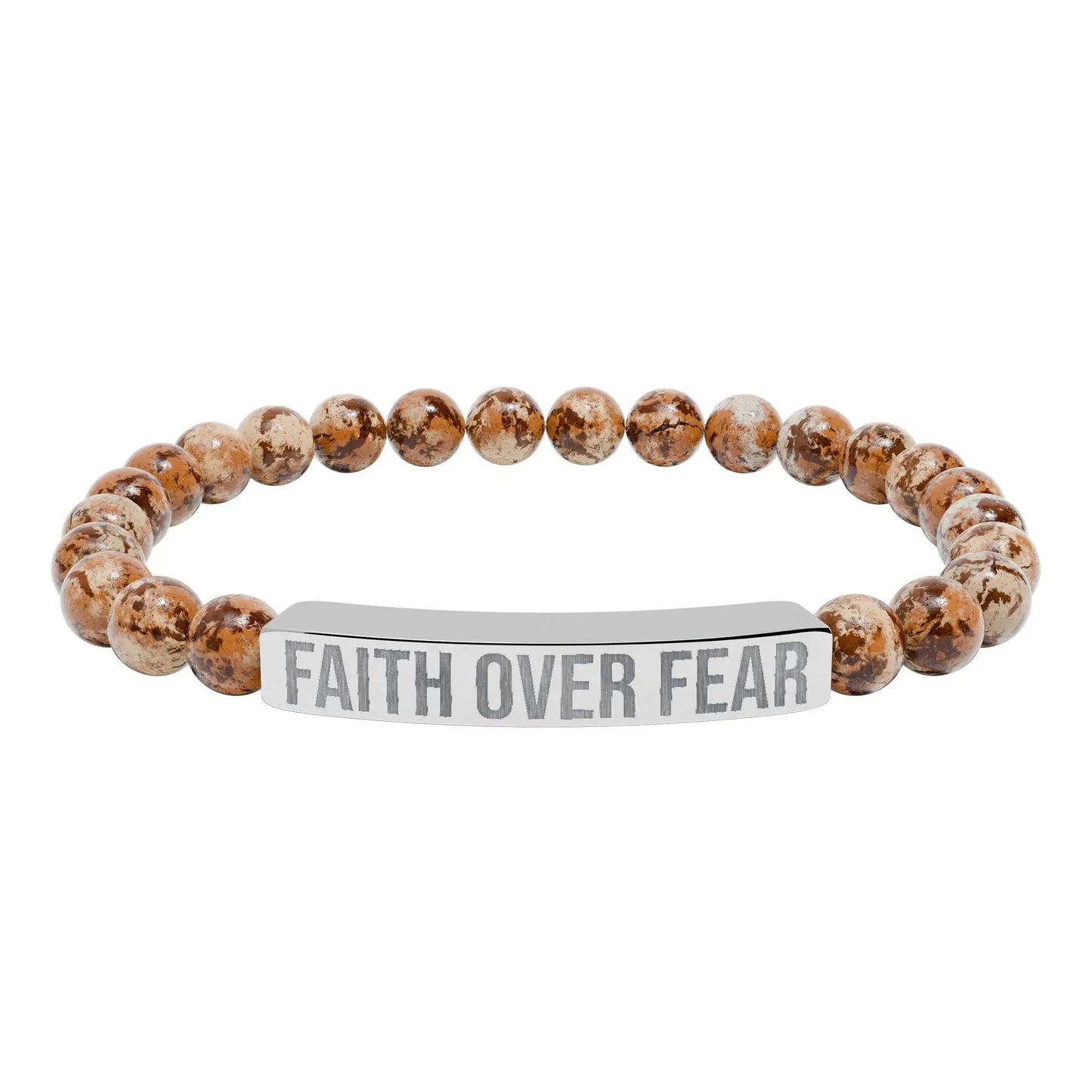Faith over Fear Natural Stone Stretch Bar Bracelet (Engraving) Printify