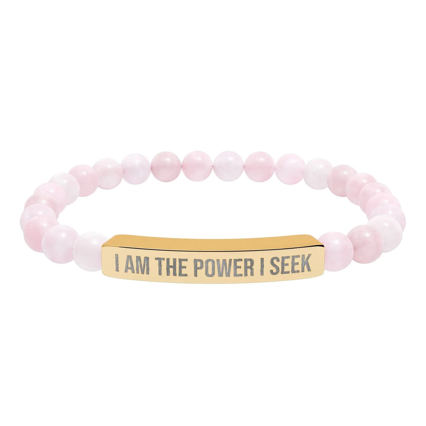 I am the Power I Seek Natural Stone Stretch Bar Bracelet (Engraving) 