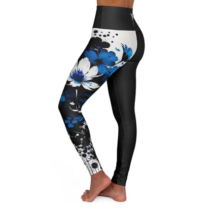 Throat Chakra Flower Black High Waisted Yoga Leggings (AOP)