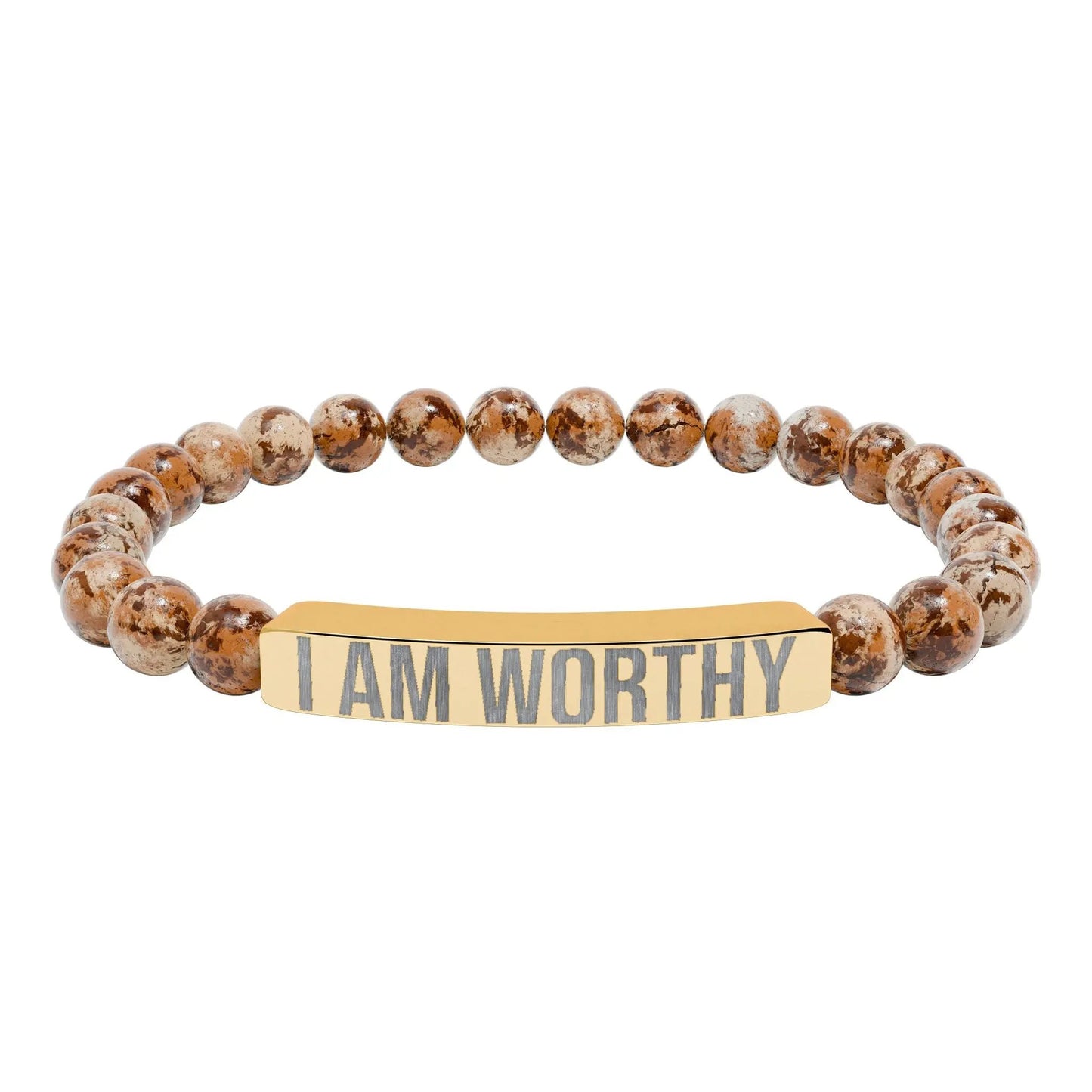 I am Worthy Natural Stone Stretch Bar Bracelet (Engraving) Printify
