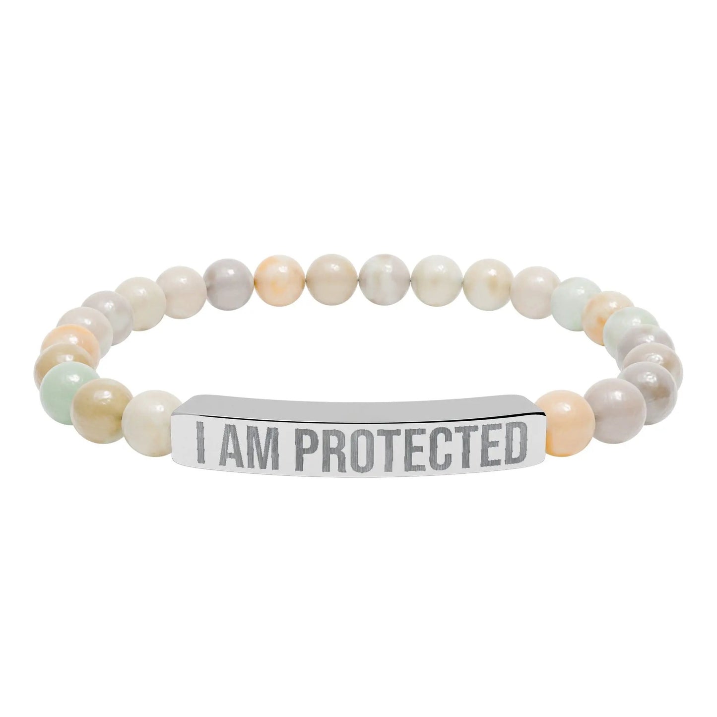 I am Protected Natural Stone Stretch Bar Bracelet (Engraving) Printify