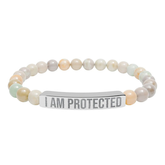 I am Protected Natural Stone Stretch Bar Bracelet (Engraving) Printify