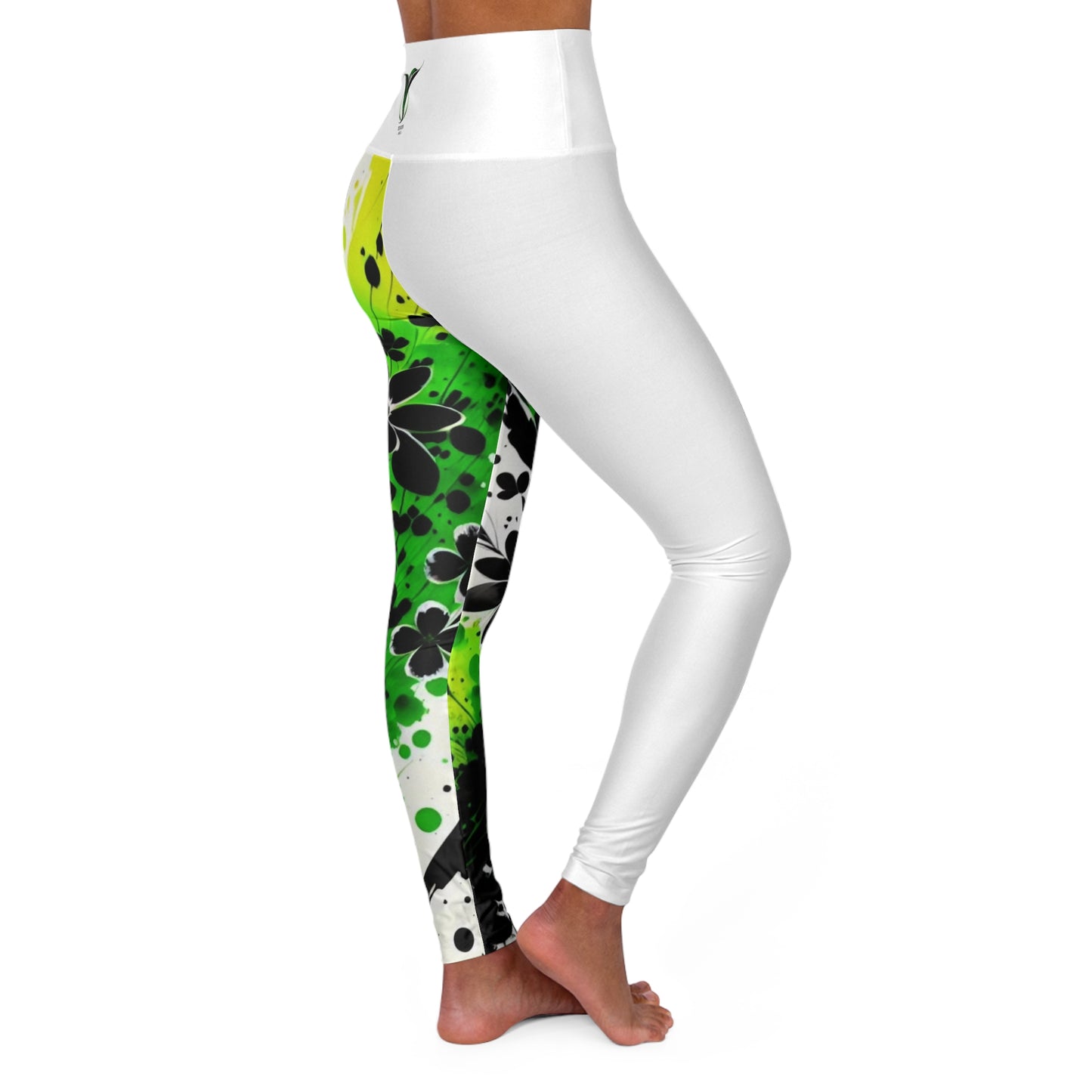 Heart Chakra Flower White High Waisted Yoga Leggings (AOP)