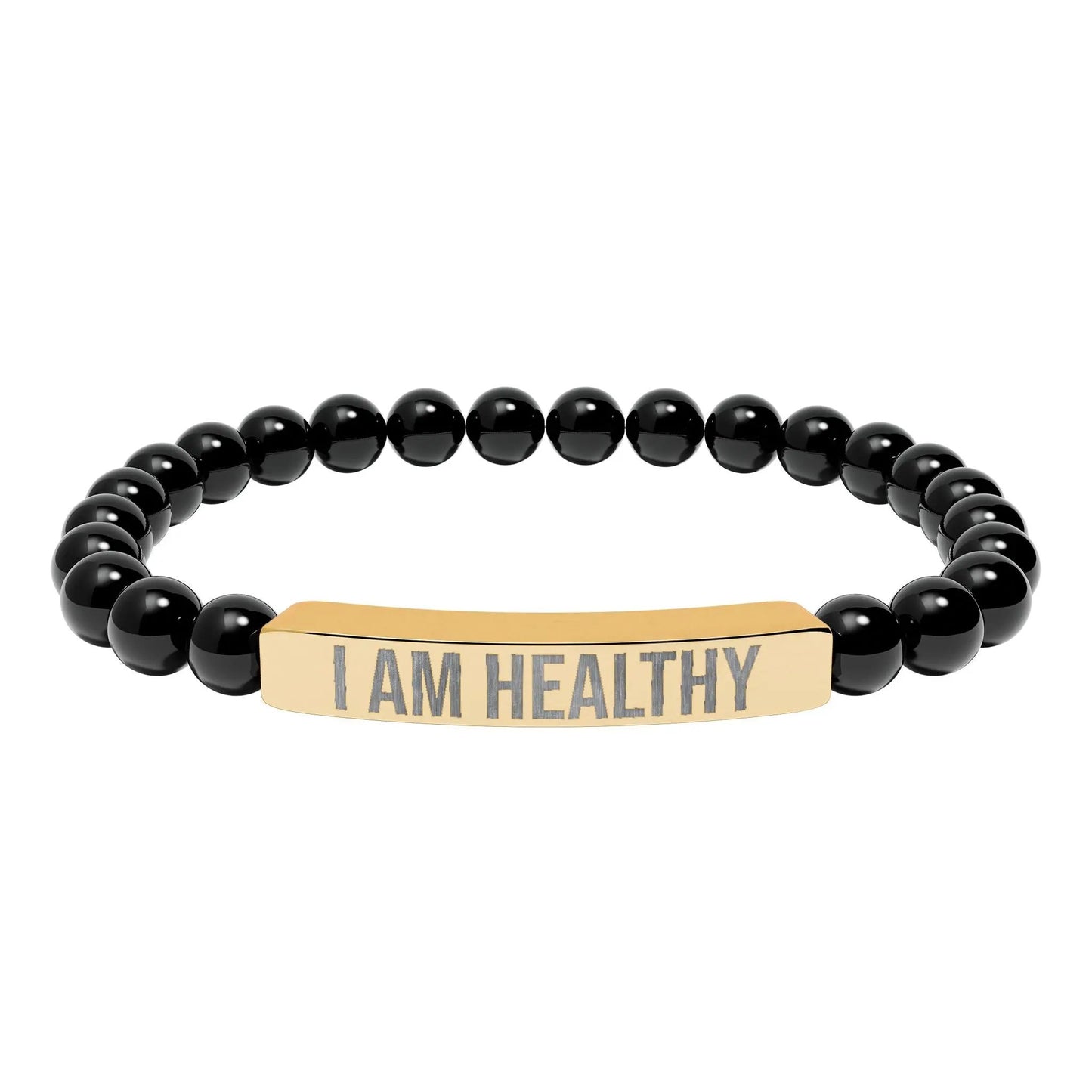 I am Healthy Natural Stone Stretch Bar Bracelet (Engraving) Printify