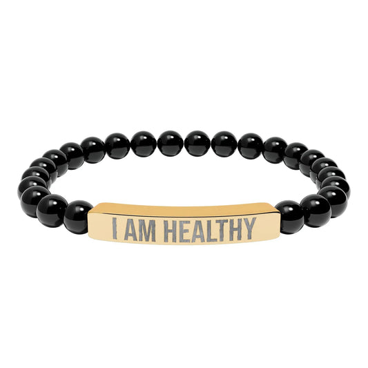 I am Healthy Natural Stone Stretch Bar Bracelet (Engraving) Printify