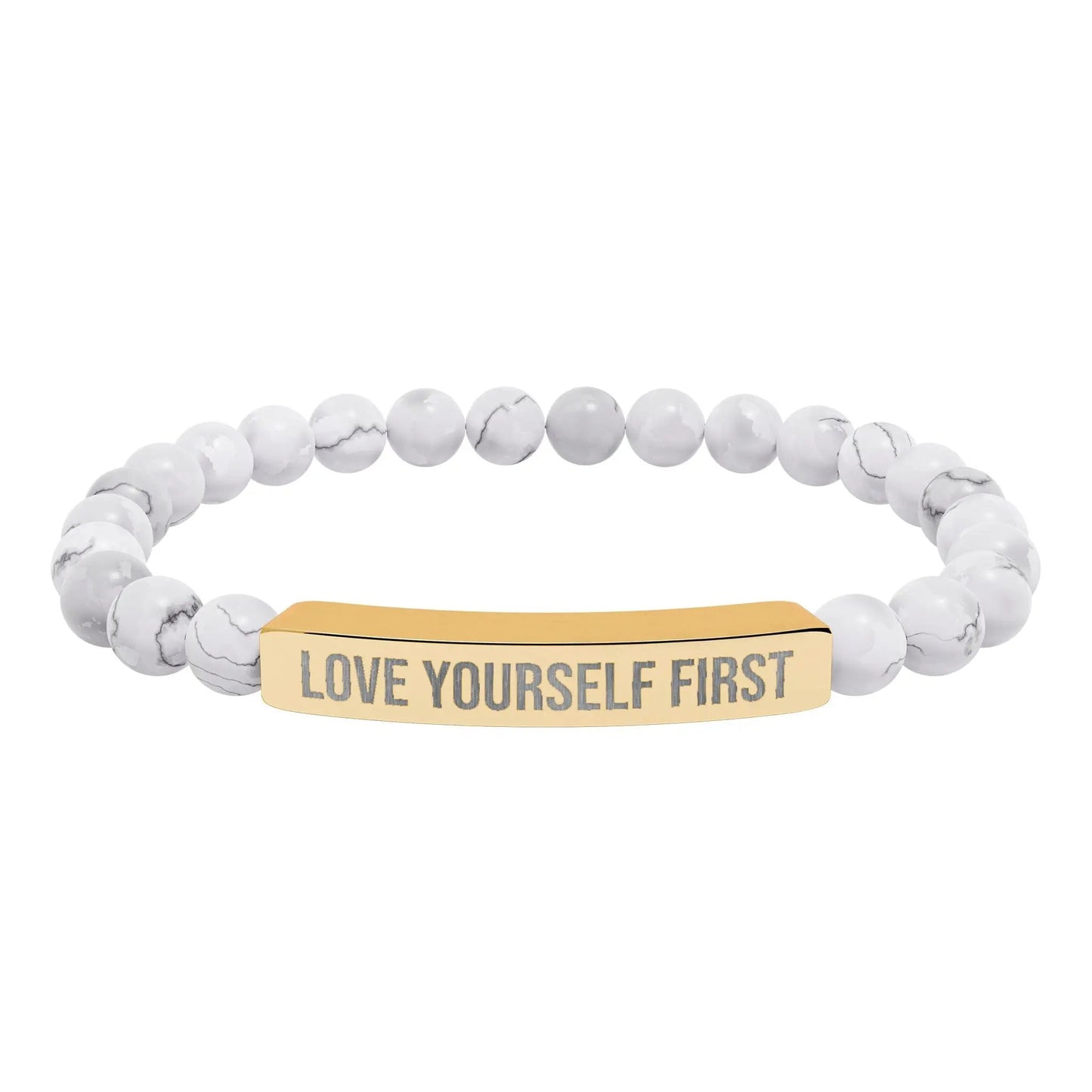 Love Yourself First Natural Stone Stretch Bar Bracelet (Engraving) Printify