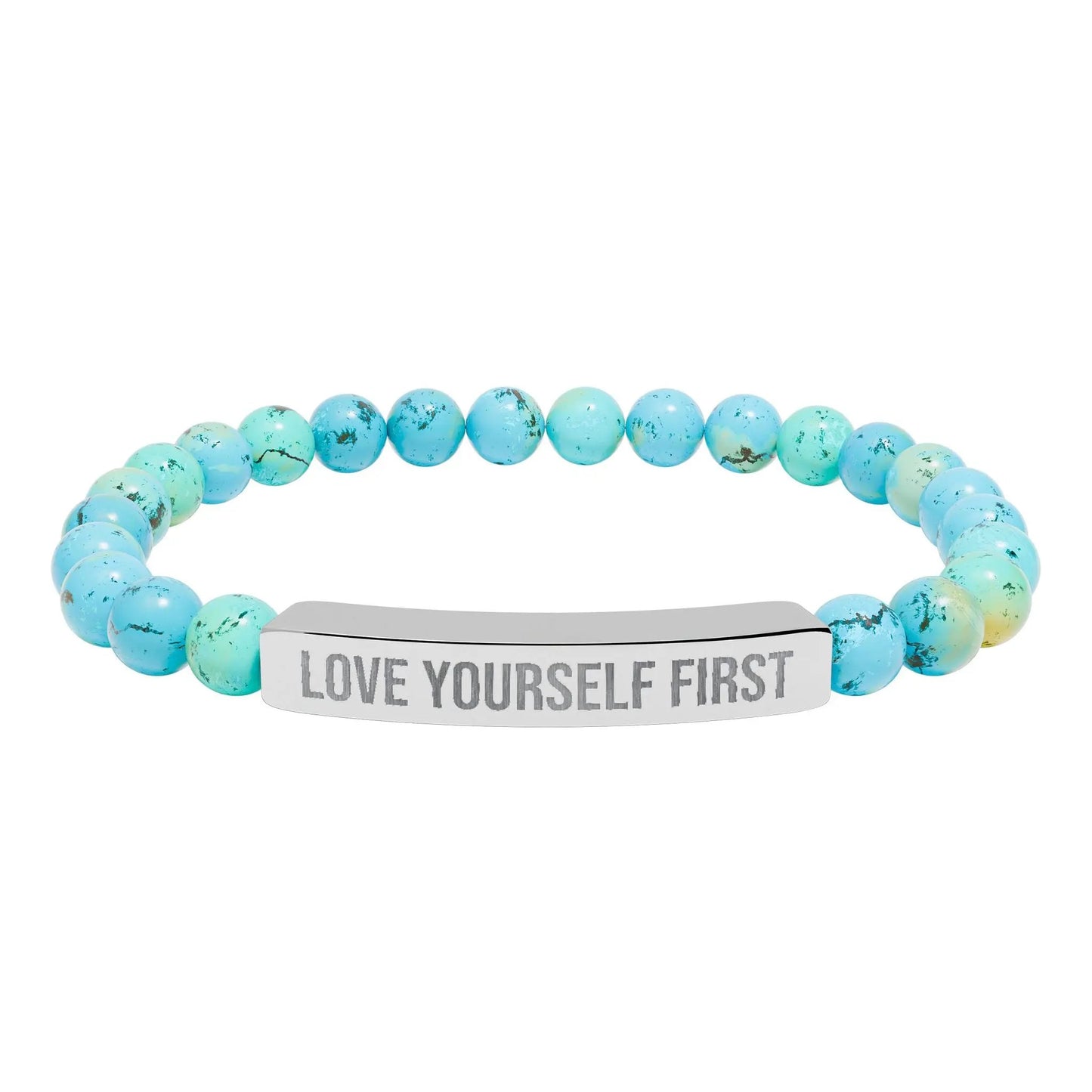 Love Yourself First Natural Stone Stretch Bar Bracelet (Engraving) Printify