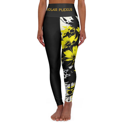 Solar Plexus Chakra Flower Black High Waisted Yoga Leggings (AOP)