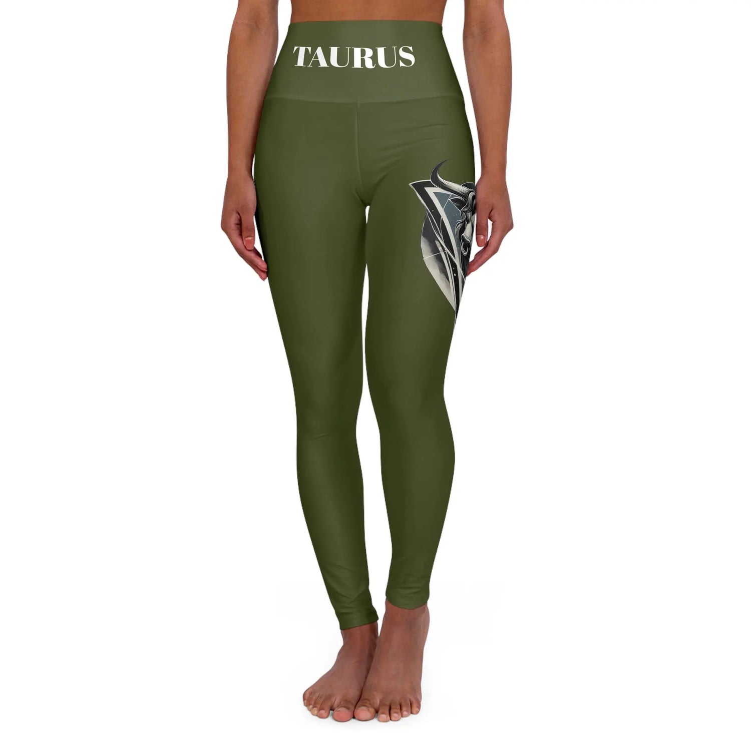 Taurus Army Green High Waisted Yoga Leggings (AOP) Printify