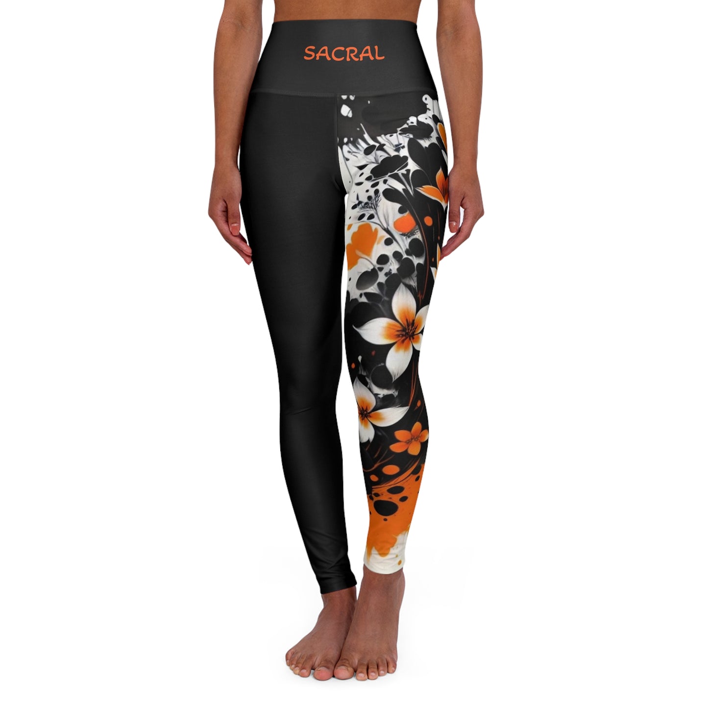 Sacral Chakra Flower Black High Waisted Yoga Leggings (AOP)