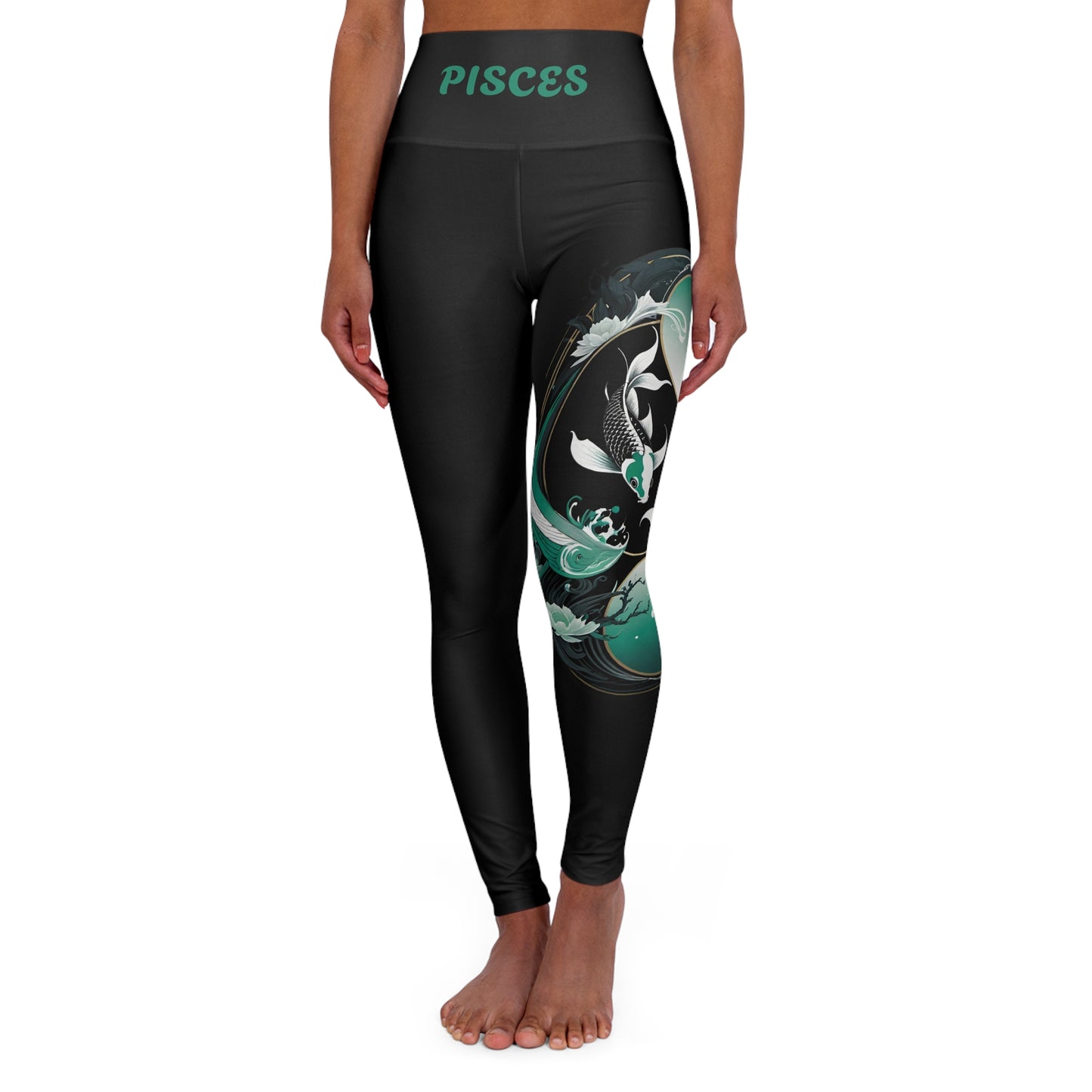 Pisces Black High Waisted Yoga Leggings (AOP)