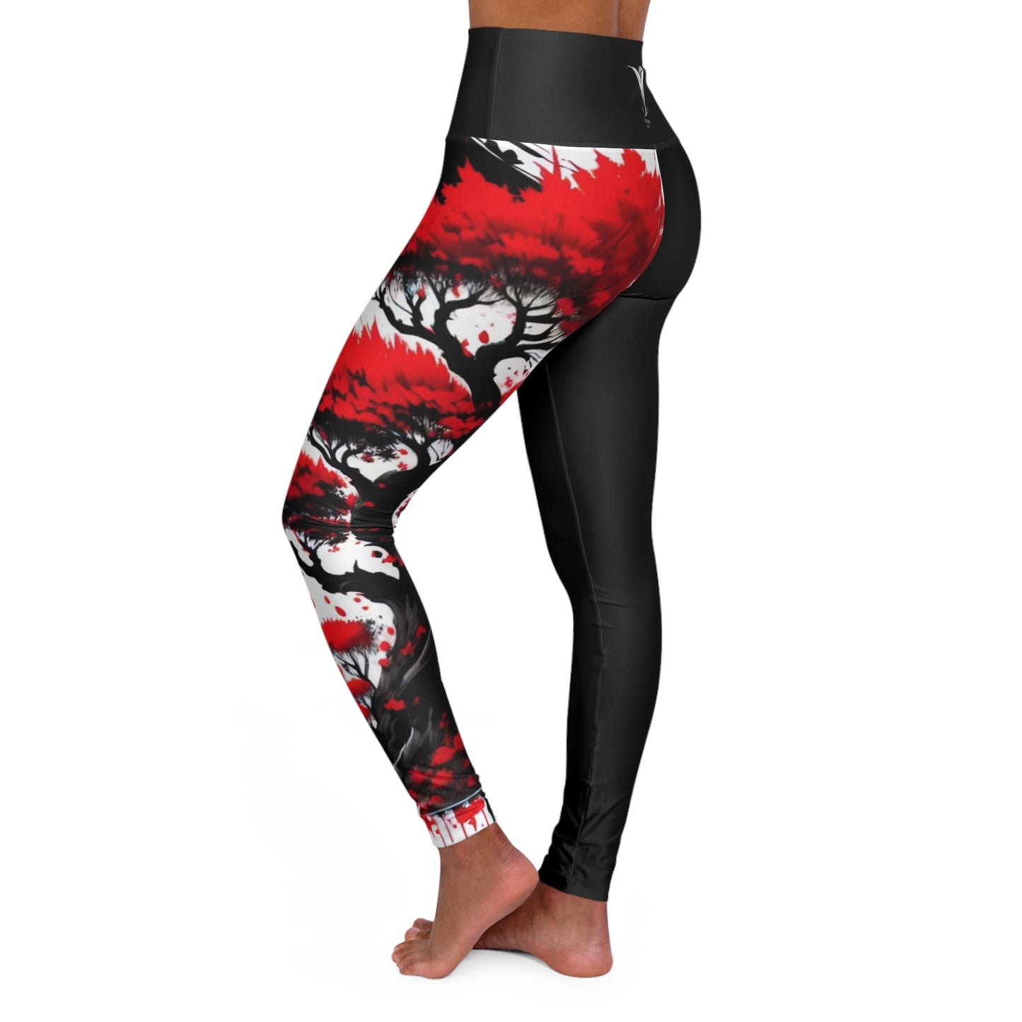 Root Chakra Tree Black High Waisted Yoga Leggings (AOP)