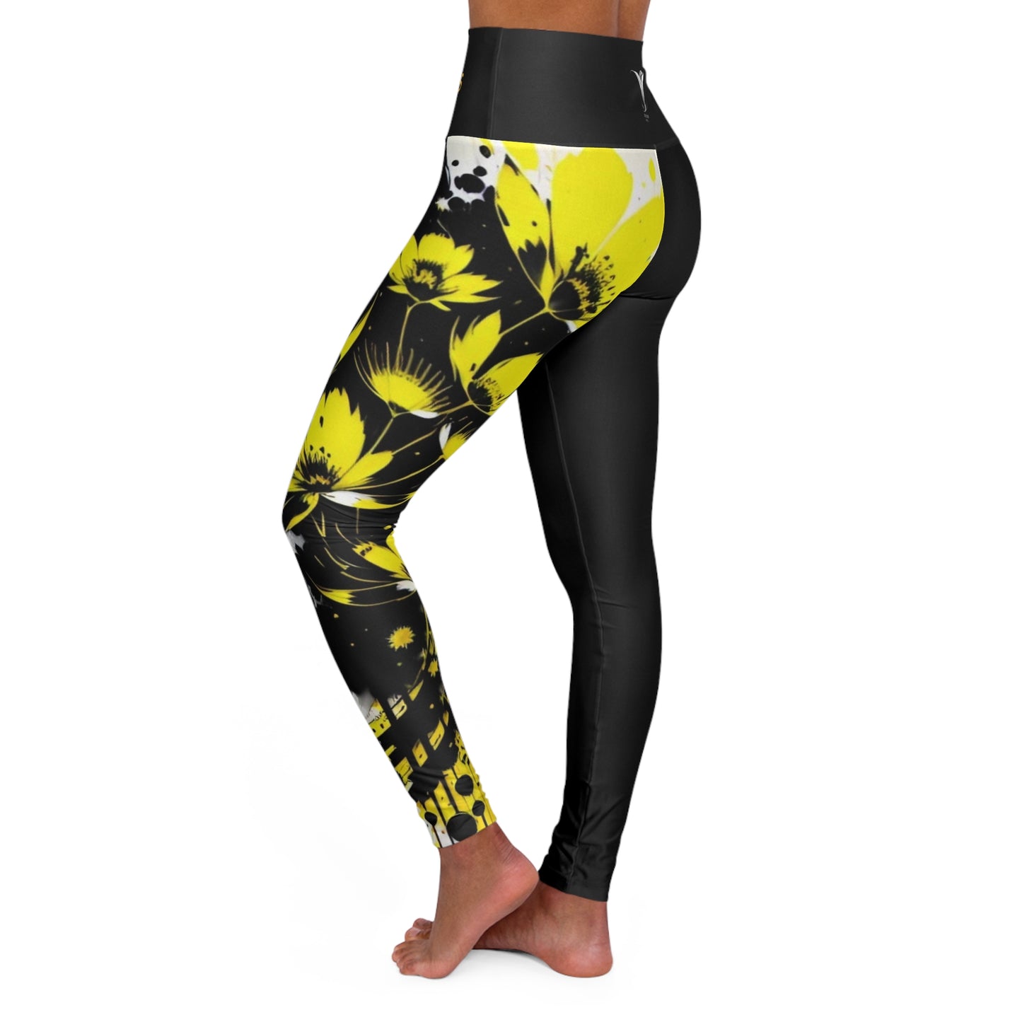 Solar Plexus Chakra Flower Black High Waisted Yoga Leggings (AOP)