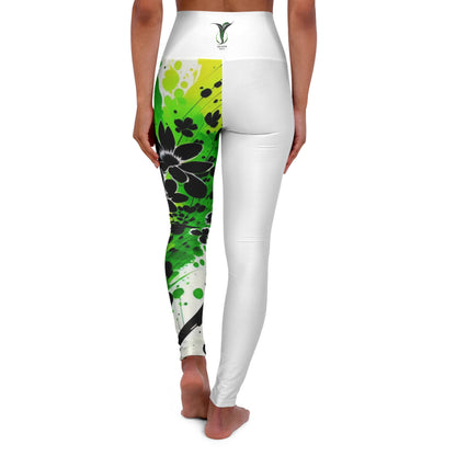 Heart Chakra Flower White High Waisted Yoga Leggings (AOP)