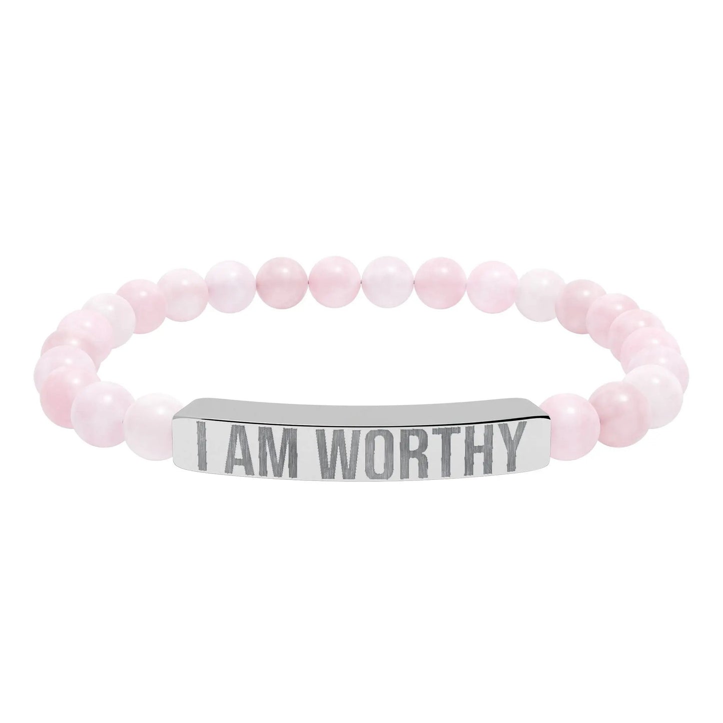 I am Worthy Natural Stone Stretch Bar Bracelet (Engraving) Printify