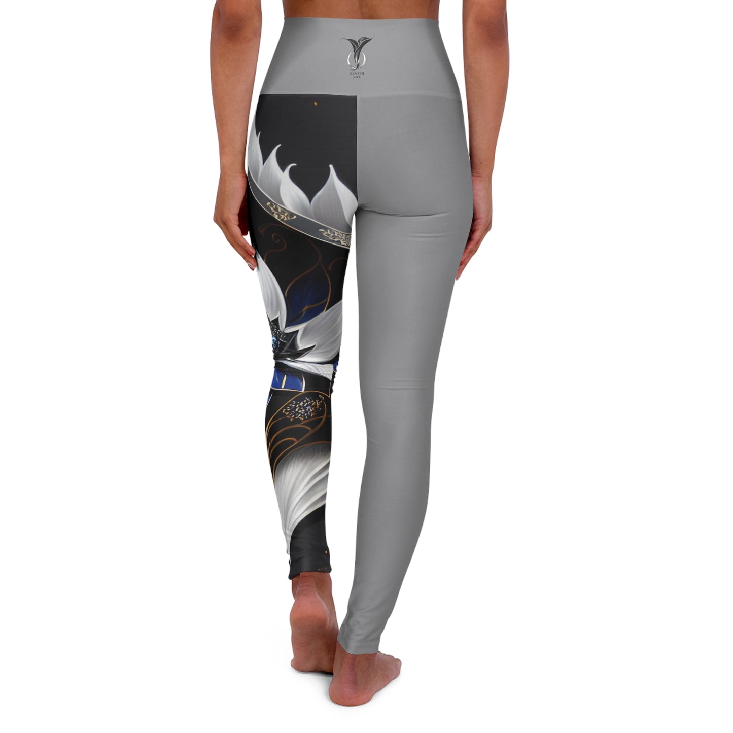 Divine Bloom (Gray) High Waisted Yoga Leggings (AOP)