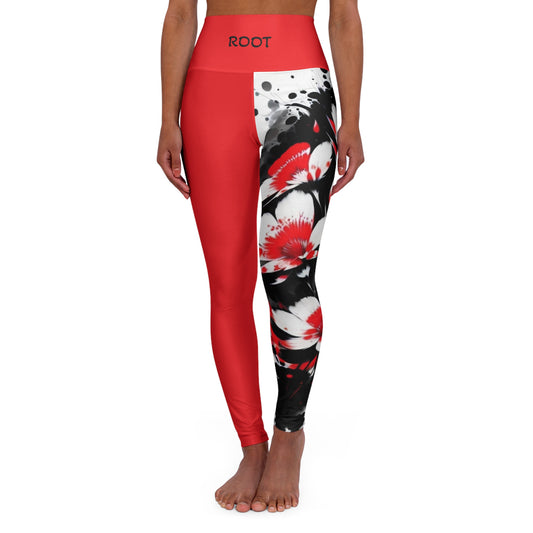 Root Chakra Flower Red High Waisted Yoga Leggings (AOP)