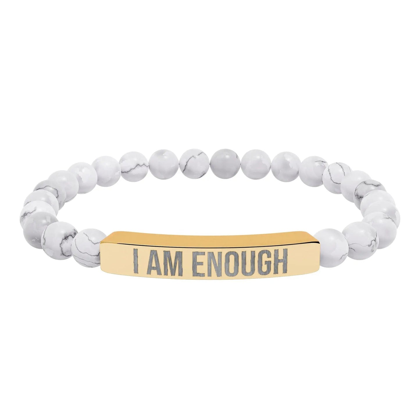 I am Enough Natural Stone Stretch Bar Bracelet (Engraving) Printify