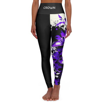 Crown Chakra Flower Black High Waisted Yoga Leggings (AOP)