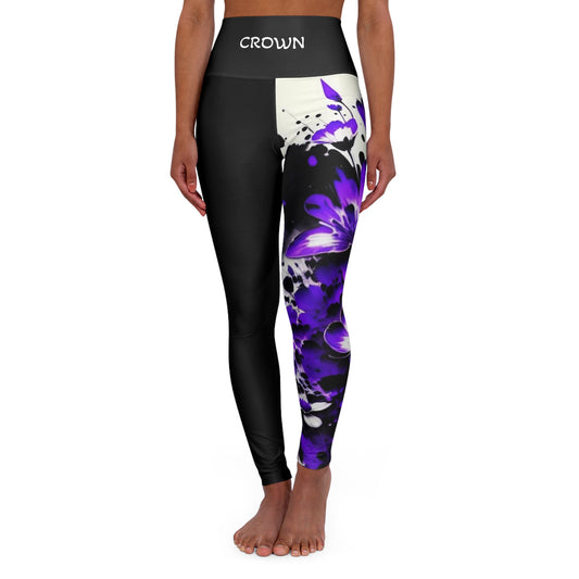 Crown Chakra Flower Black High Waisted Yoga Leggings (AOP)