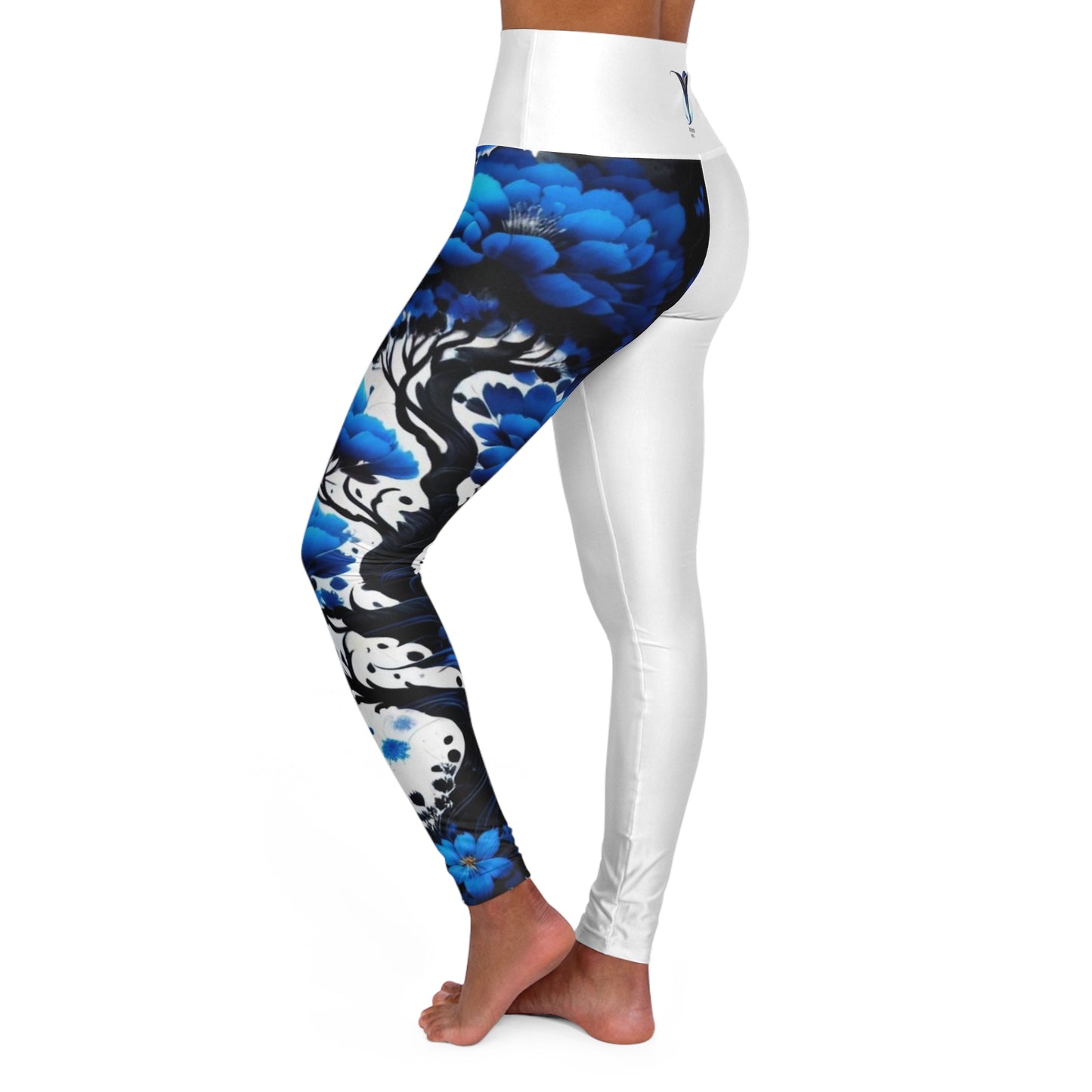 Throat Chakra Tree White High Waisted Yoga Leggings (AOP)