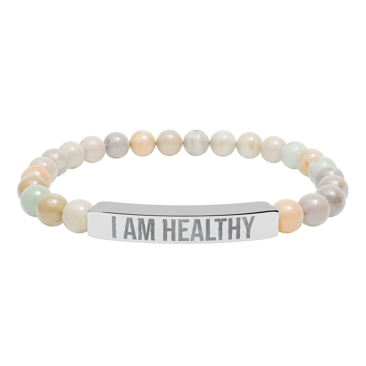 I am Healthy Natural Stone Stretch Bar Bracelet (Engraving) Printify
