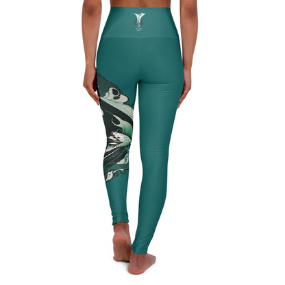 Pisces Dark Aquamarine High Waisted Yoga Leggings (AOP)