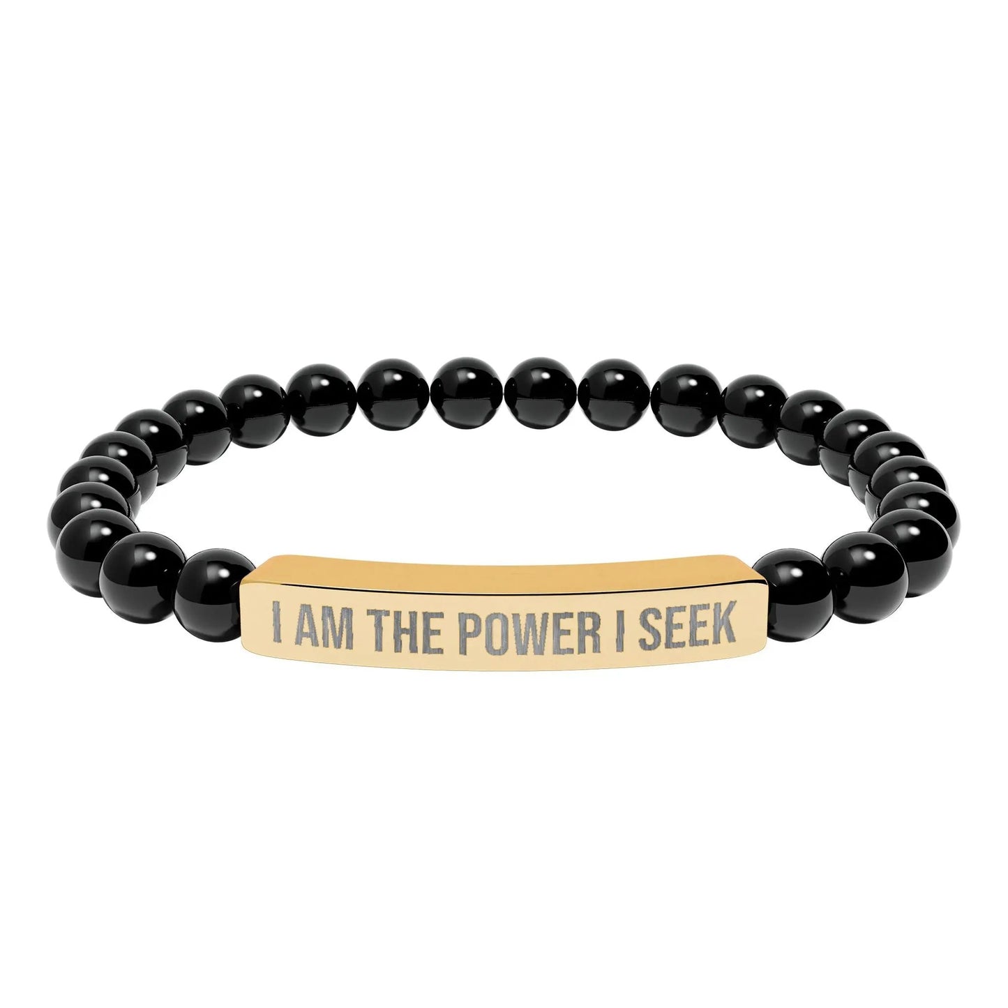 I am the Power I Seek Natural Stone Stretch Bar Bracelet (Engraving) 