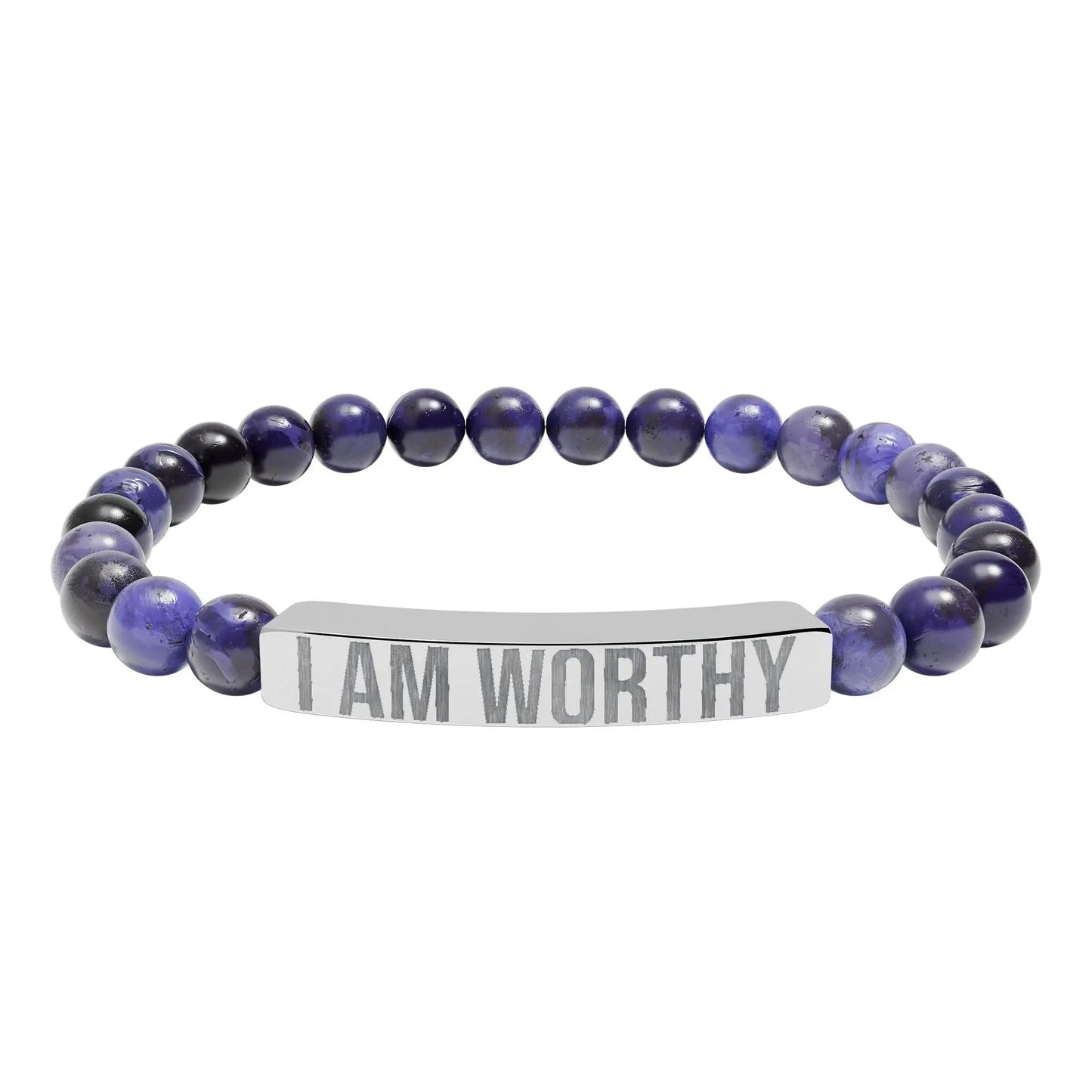 I am Worthy Natural Stone Stretch Bar Bracelet (Engraving) Printify