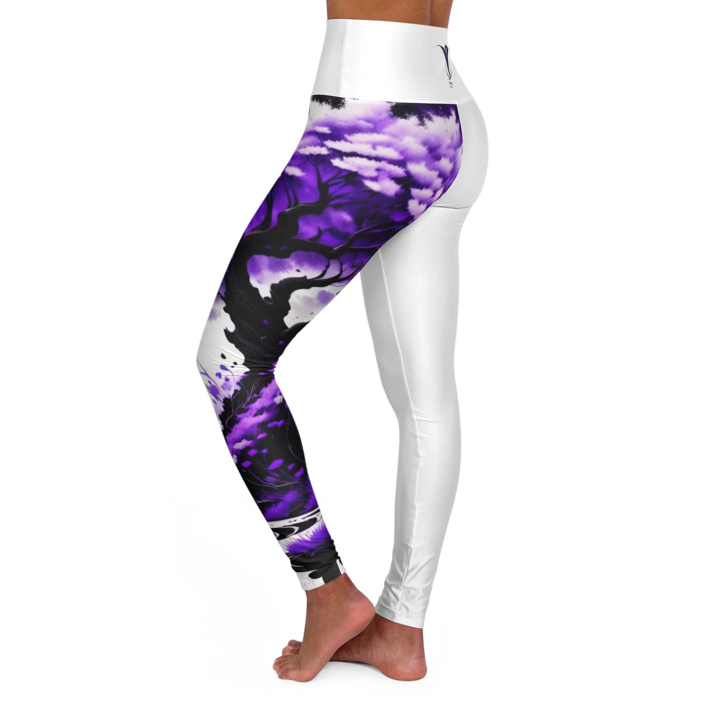 Crown Chakra Tree White High Waisted Yoga Leggings (AOP)