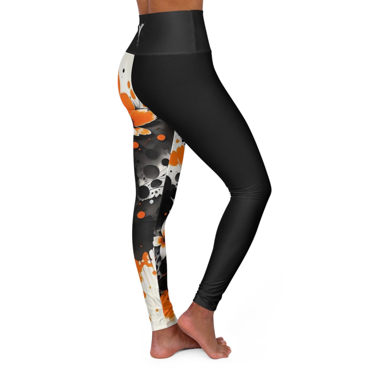 Sacral Chakra Flower Black High Waisted Yoga Leggings (AOP)