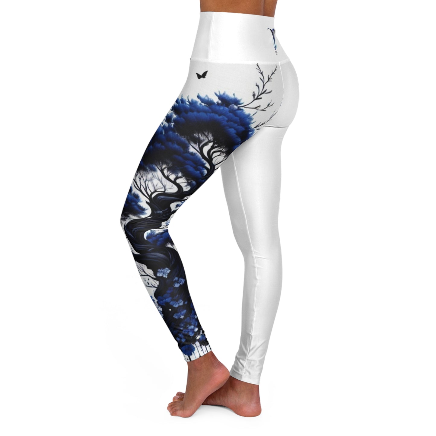 3rd Eye Chakra Tree White High Waisted Yoga Leggings (AOP)