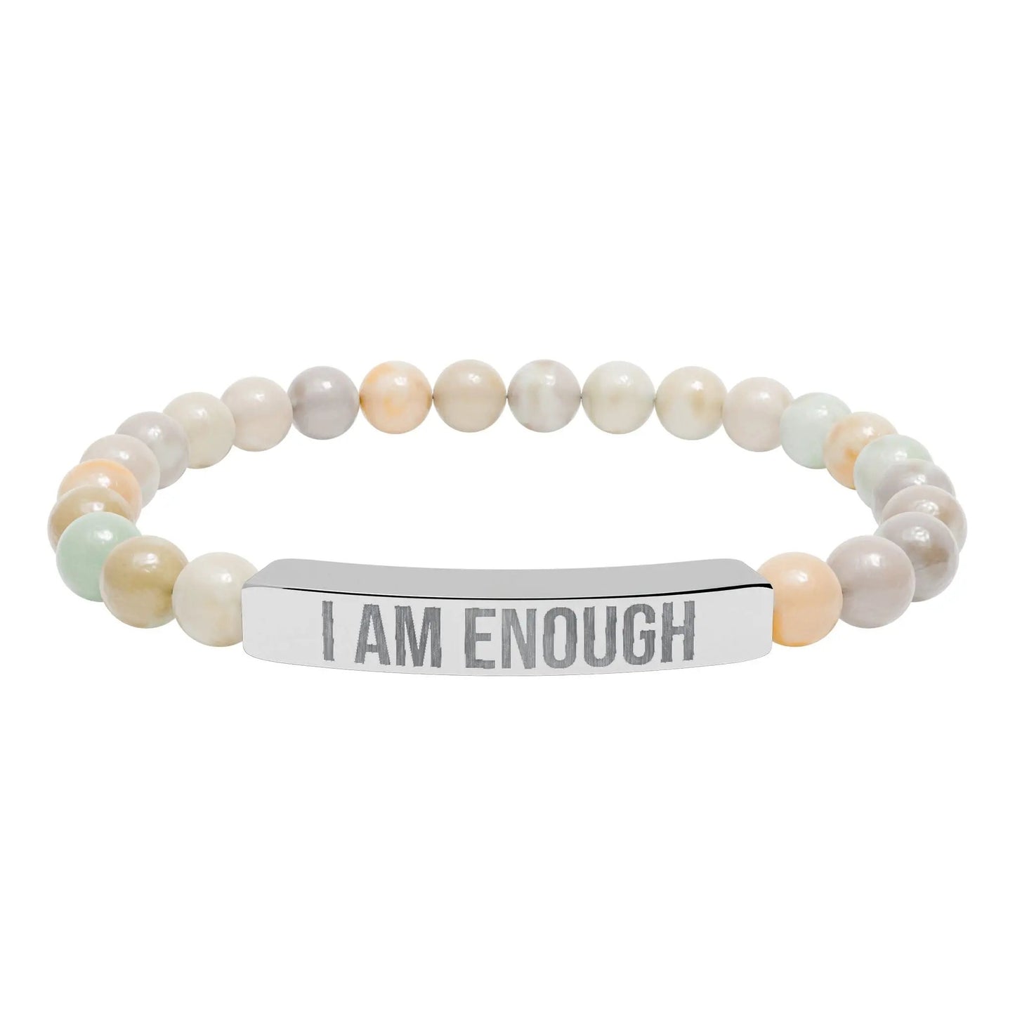 I am Enough Natural Stone Stretch Bar Bracelet (Engraving) Printify