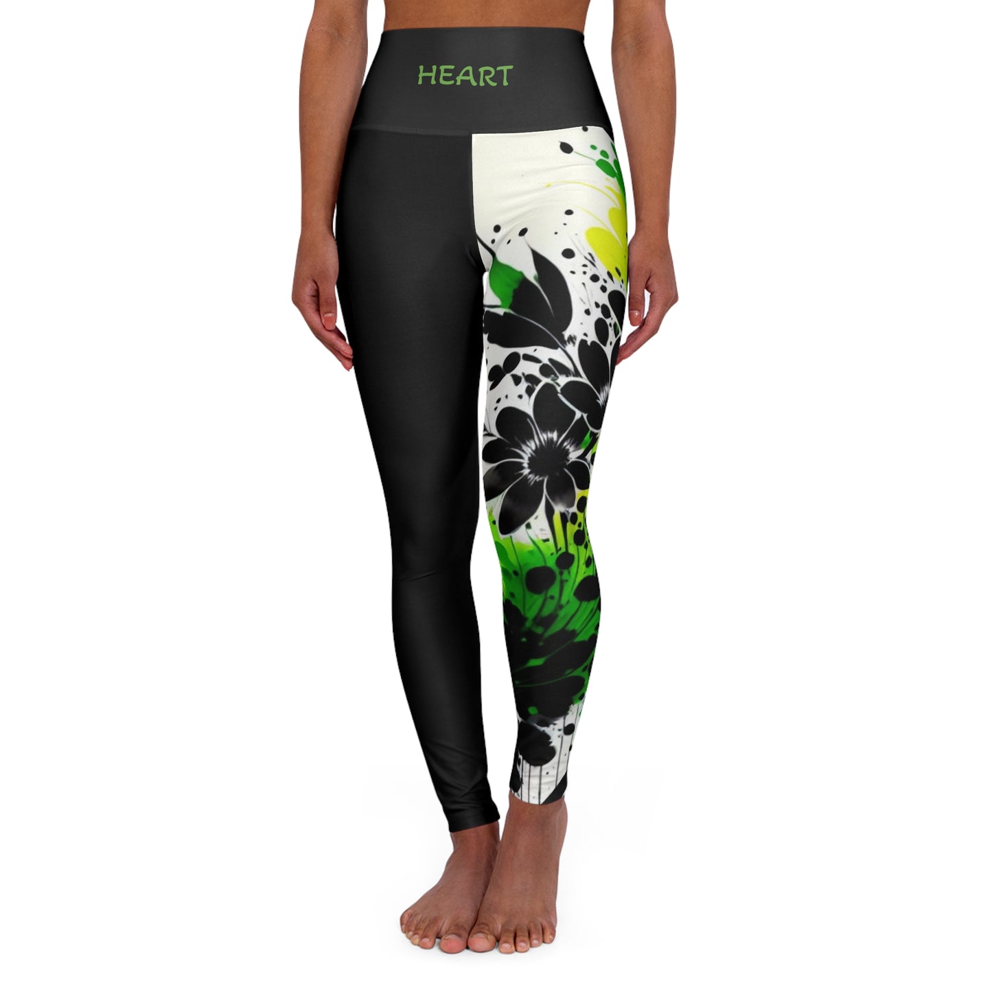 Heart Chakra Flower Black High Waisted Yoga Leggings (AOP)