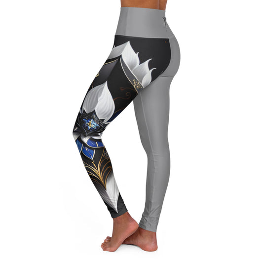 Divine Bloom (Gray) High Waisted Yoga Leggings (AOP)