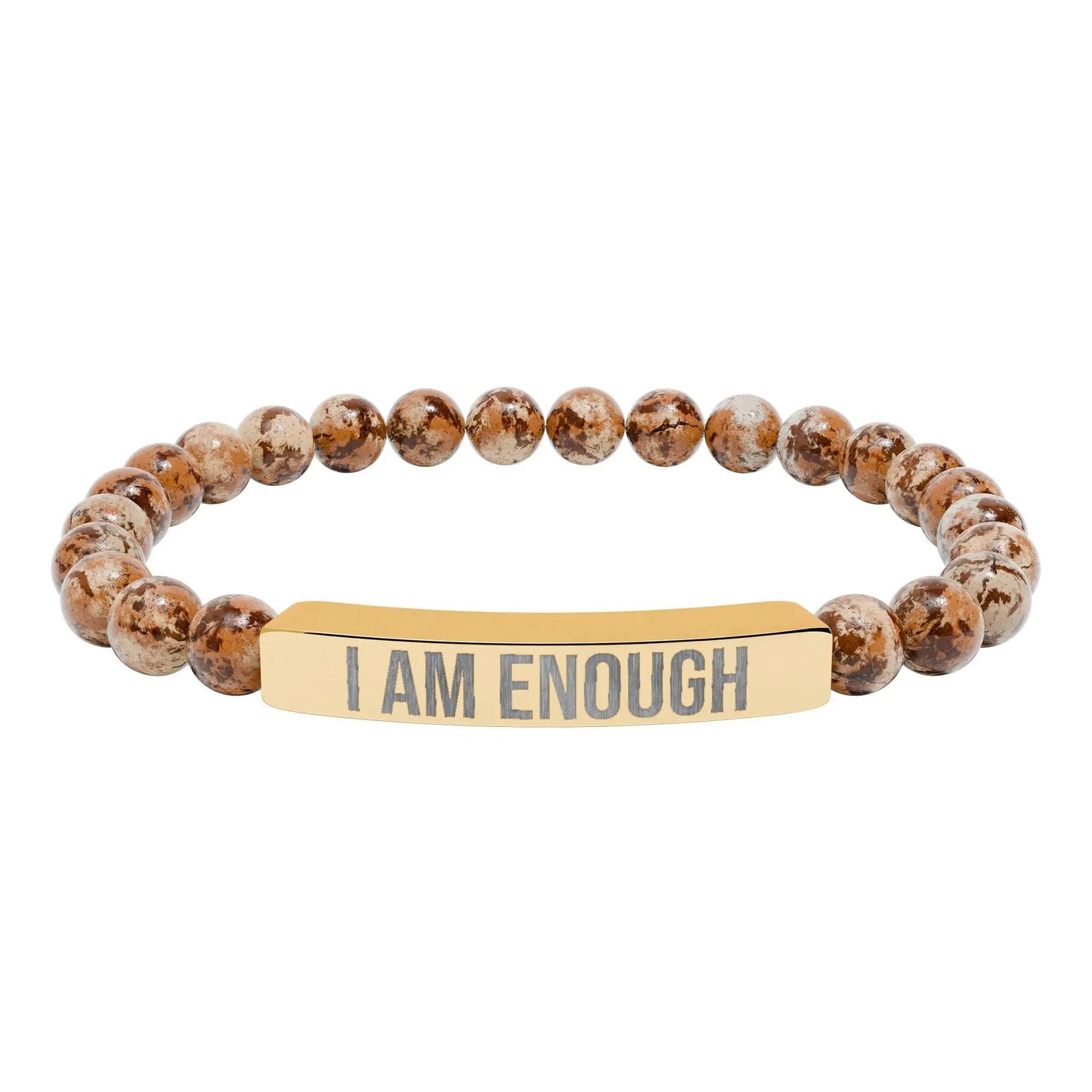 I am Enough Natural Stone Stretch Bar Bracelet (Engraving) Printify