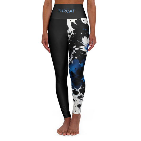 Throat Chakra Flower Black High Waisted Yoga Leggings (AOP)