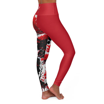 Root Chakra Tree Red High Waisted Yoga Leggings (AOP)