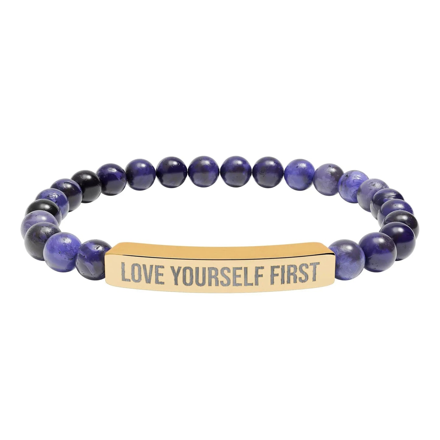 Love Yourself First Natural Stone Stretch Bar Bracelet (Engraving) Printify