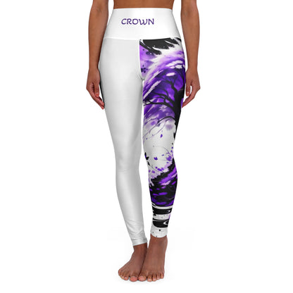 Crown Chakra Tree White High Waisted Yoga Leggings (AOP)