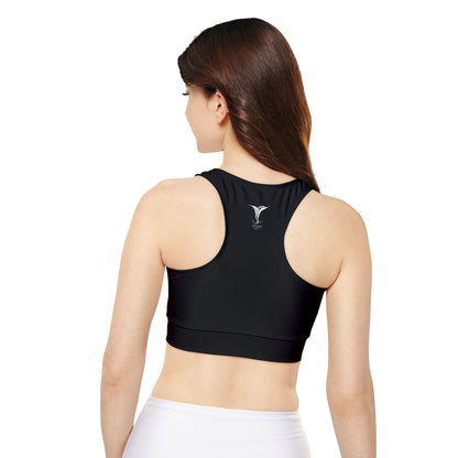 Sagittarius Black Fully Lined, Padded Sports Bra (AOP)