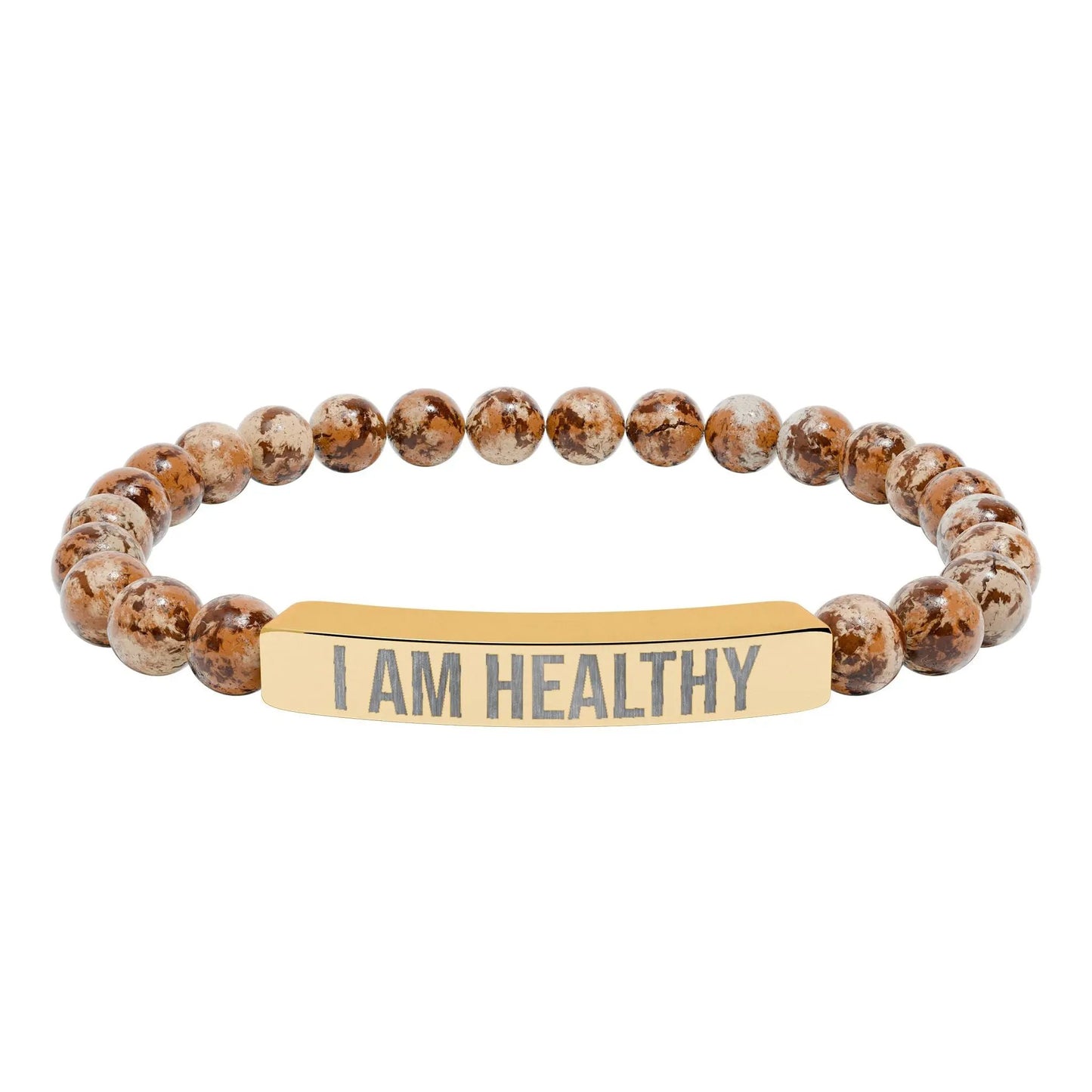 I am Healthy Natural Stone Stretch Bar Bracelet (Engraving) Printify