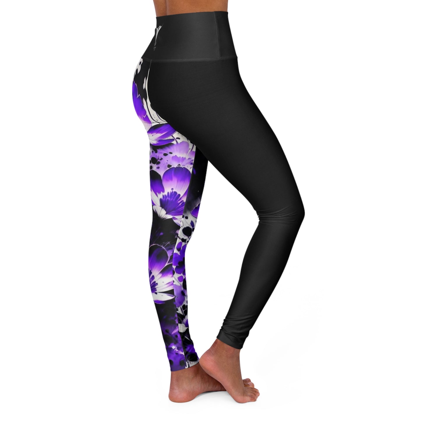 Crown Chakra Flower Black High Waisted Yoga Leggings (AOP)